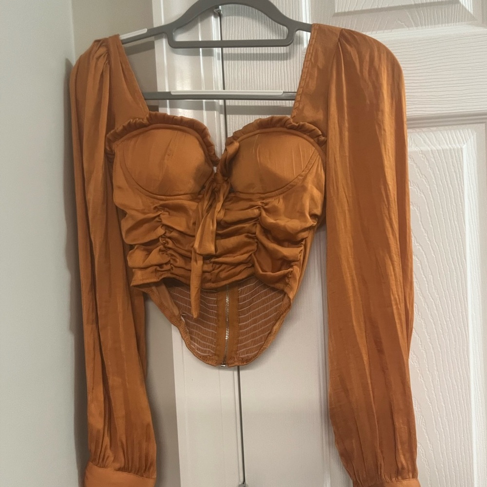 Fashion Nova Rust Ruched Blouse